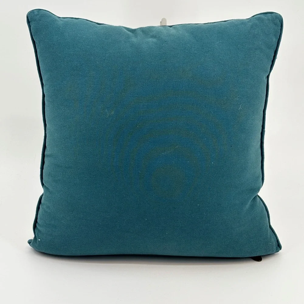 Pier 1 Throw Pillows Unisex 16x16 Teal Cream Embroidered Leaf Set of 2